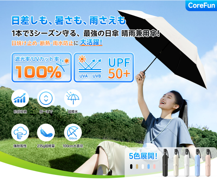 梅雨の晴れ間に後悔しないために。UVカット100％の晴雨兼用折りたたみ日傘