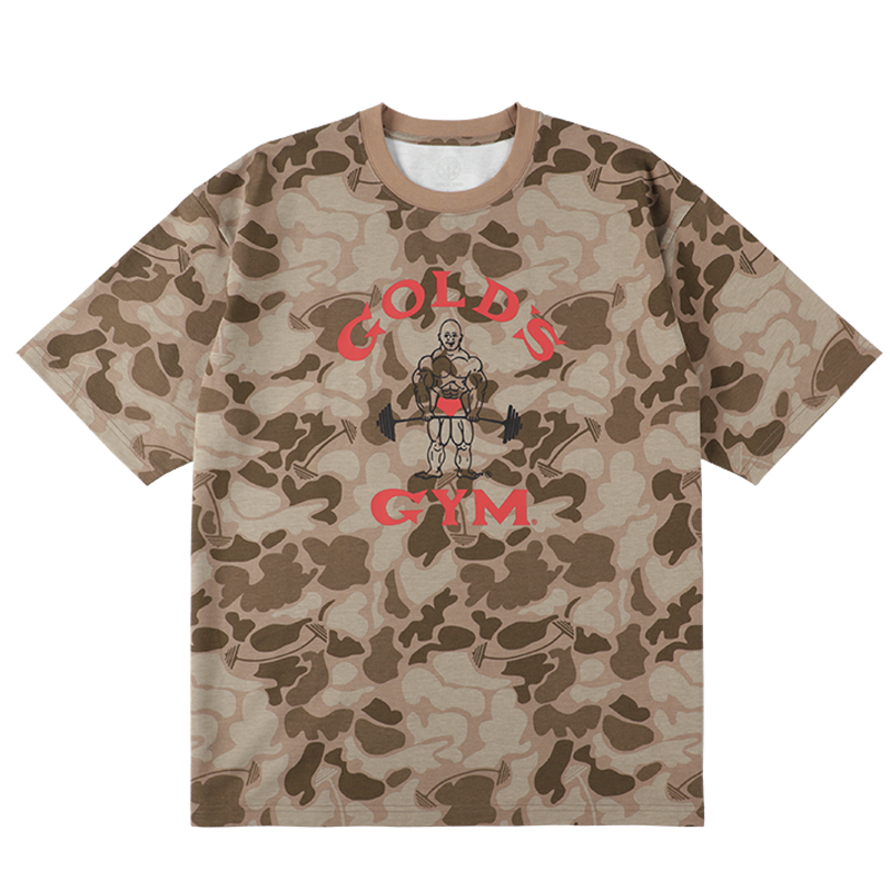 迷彩×バーベルの遊び心。ゴールドジム新作Tシャツが夏のジムウェアを格上げ