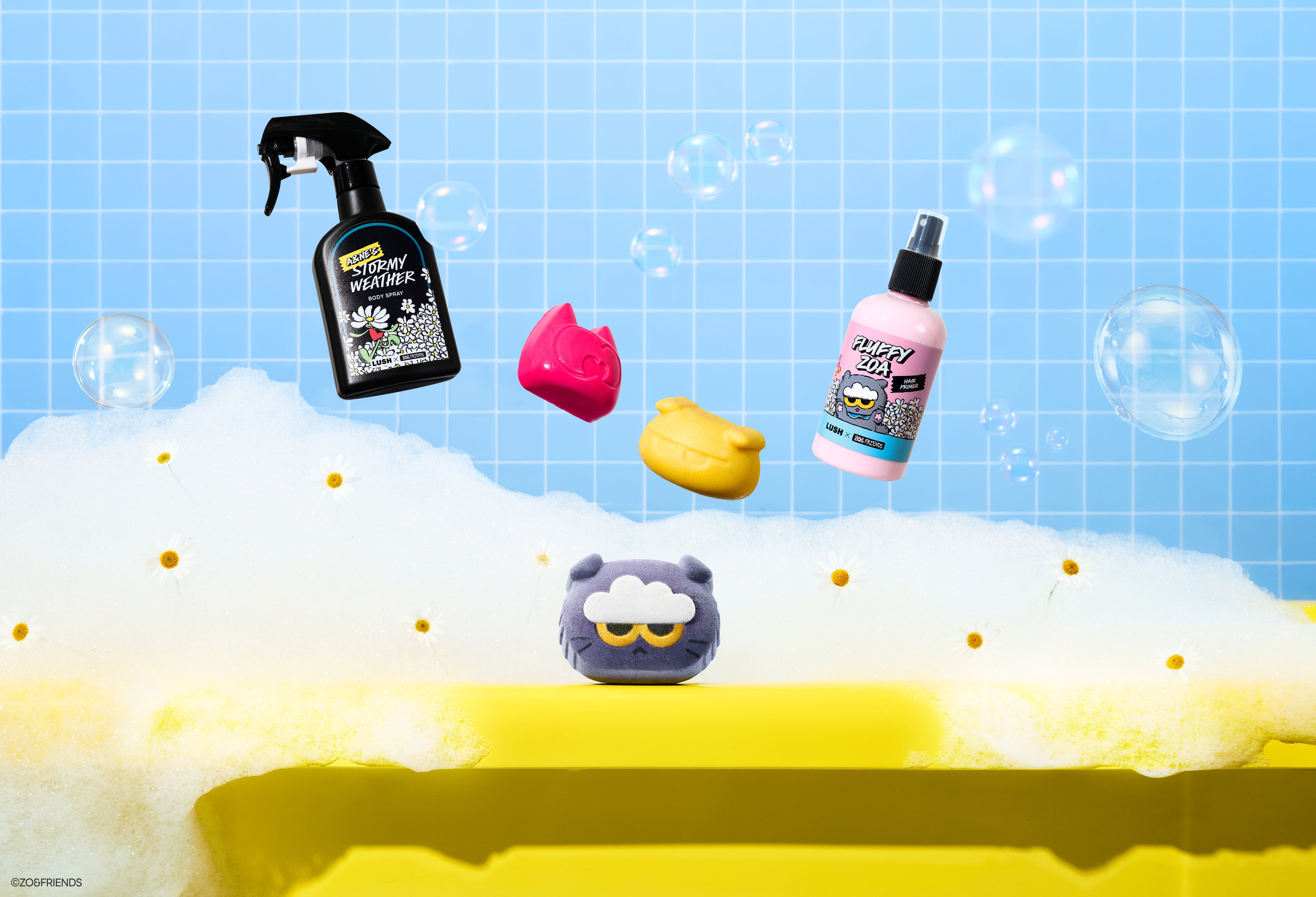 G-DRAGONのキャラクターと、LUSHの限定コレクション全4種