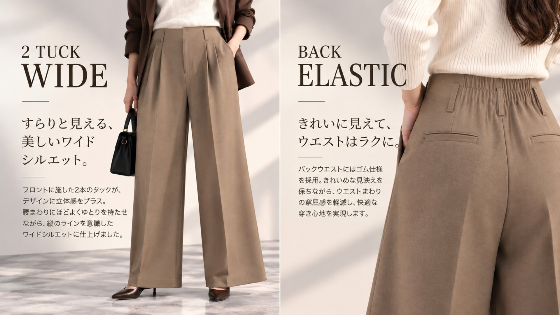 スラリッチ両面起毛2タックワイドパンツ