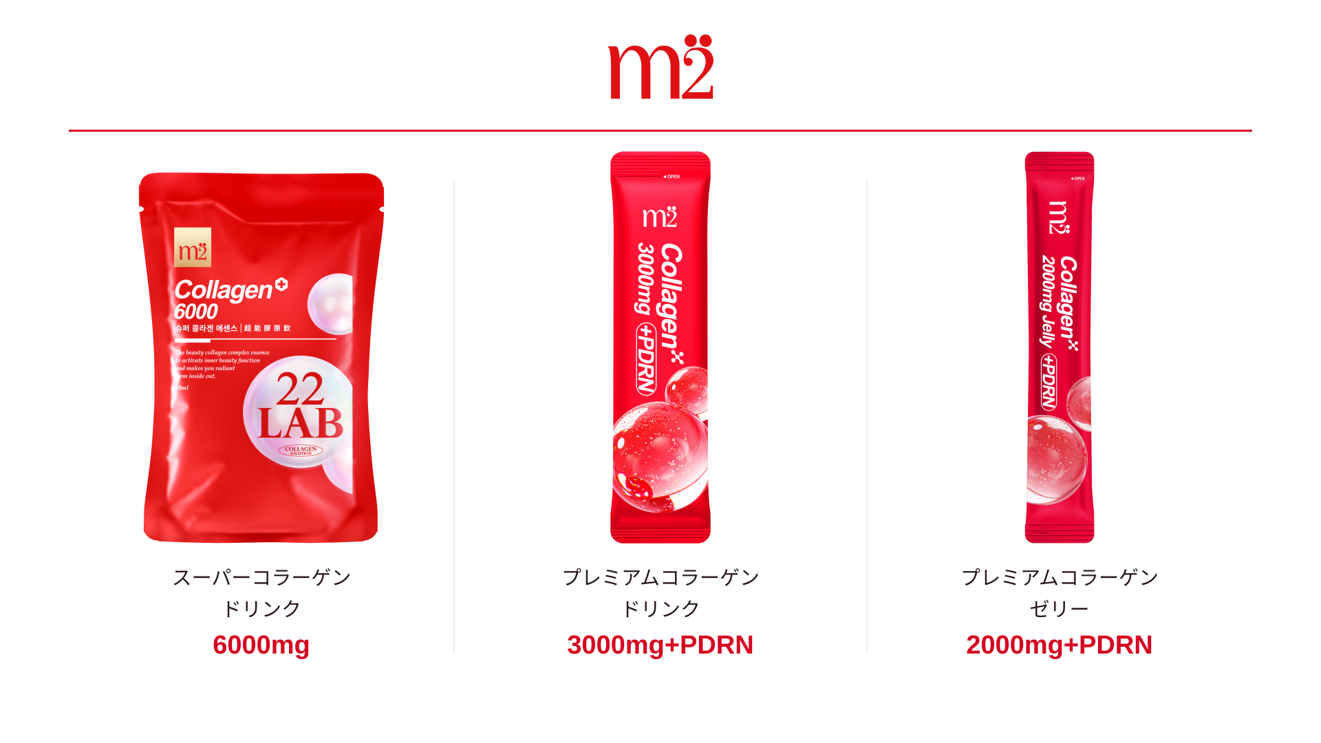 スーパーコラーゲンドリンク 6000mg、プレミアムコラーゲンドリンク 3000mg+PDRN、プレミアムコラーゲンゼリー 2000mg+PDRN