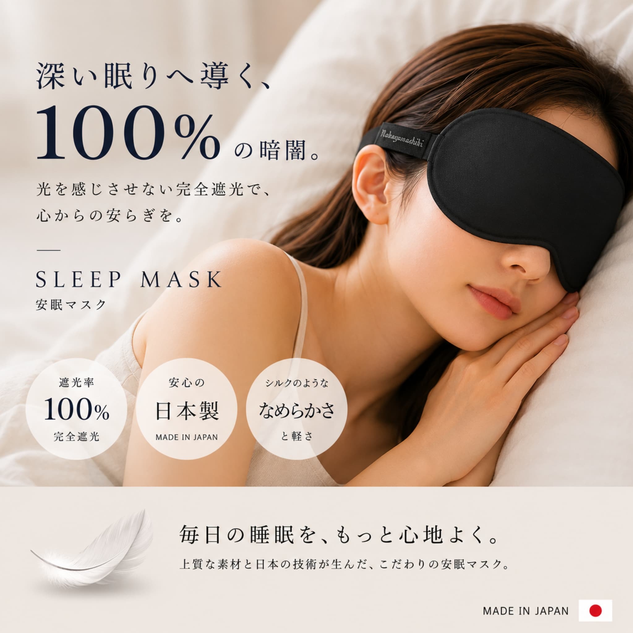 遮光性100％、中山式の立体アイマスクで夜を心地よく整える